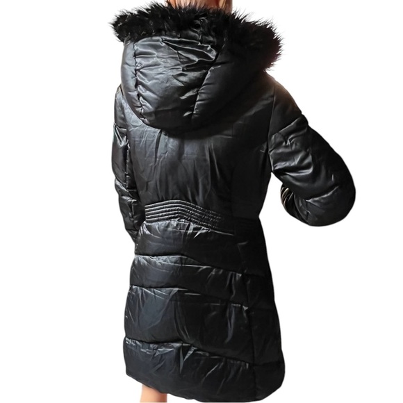 Nike Y2K Duck Down Black & Red Faux Fur Hooded Puffer Long Coat ~ Size M - Picture 2 of 9